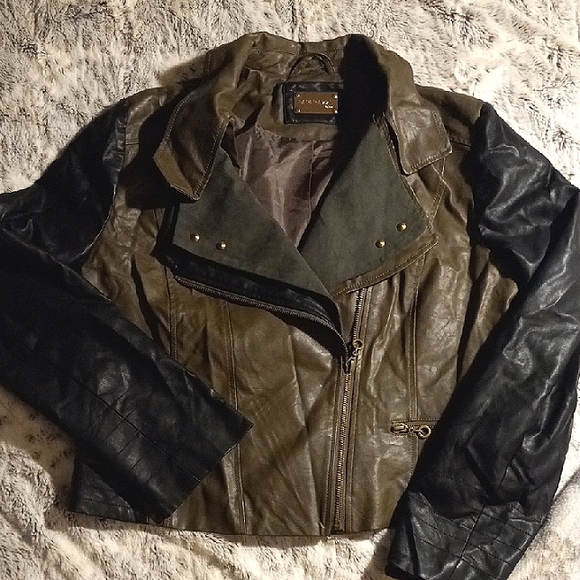 Paparazzi Leather Biker Jacket, Forest Green and Black - Picture 1 of 10
